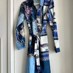 Elegant Blue Patterned Women's Dress US M